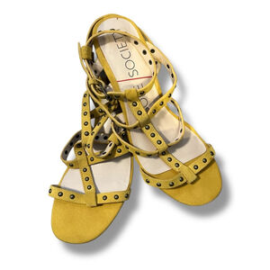 Sole Society Yellow Suede Studded Sandals Size 6